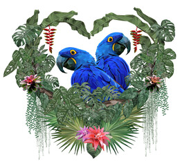 Polygonal Illustration Macaw bird with Amazon leafs.
