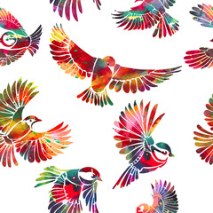 Obraz premium The seamless background of the birds. Mixed media. Vector illustration