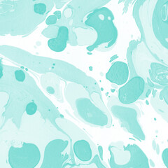 Fototapeta premium Aqua marble ink texture on watercolor paper background. Marble stone image. Bath bomb effect. Psychedelic biomorphic art.