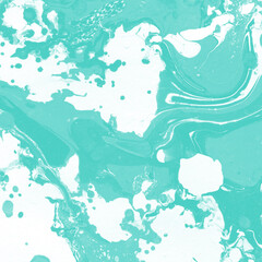 Aqua marble ink texture on watercolor paper background. Marble stone image. Bath bomb effect. Psychedelic biomorphic art.
