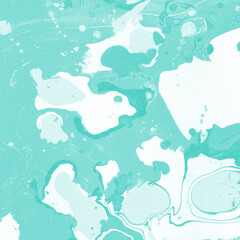 Aqua marble ink texture on watercolor paper background. Marble stone image. Bath bomb effect. Psychedelic biomorphic art.