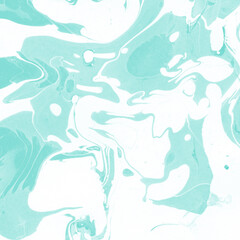 Aqua marble ink texture on watercolor paper background. Marble stone image. Bath bomb effect. Psychedelic biomorphic art.