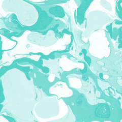 Aqua marble ink texture on watercolor paper background. Marble stone image. Bath bomb effect. Psychedelic biomorphic art.