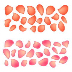  Rose petals, set of isolated pink and orange petals, on a white background, gradient mesh.