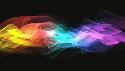 Modern Colorful Digital Sound Wave on Black background vector.