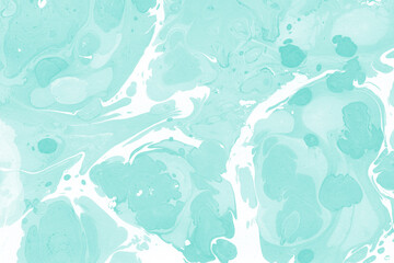 Aqua marble ink texture on watercolor paper background. Marble stone image. Bath bomb effect. Psychedelic biomorphic art.