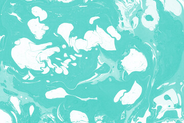 Aqua marble ink texture on watercolor paper background. Marble stone image. Bath bomb effect. Psychedelic biomorphic art.