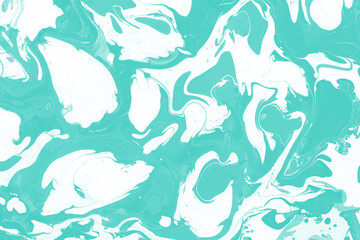 Aqua marble ink texture on watercolor paper background. Marble stone image. Bath bomb effect. Psychedelic biomorphic art.