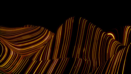 Sound Wave Vizualisation concept. Music audio frequencies represented as High Tech Futuristic Flow line Waves. Abstract background. 3D render