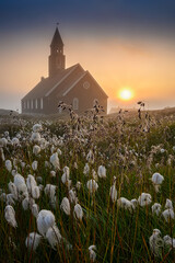 Greenland Ilulissat Zion Church in sunset with flowers © Jaro