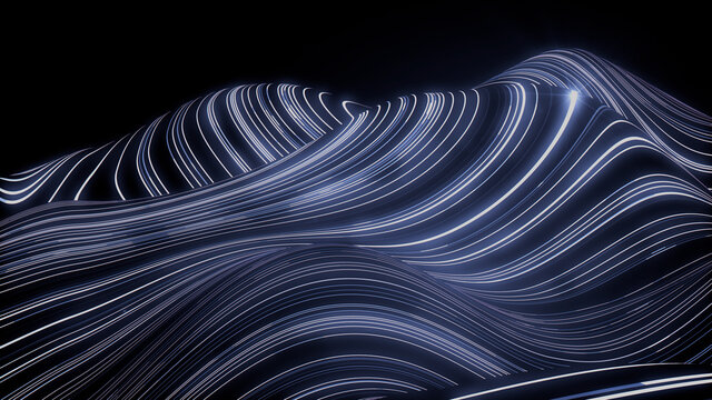 Big Data Vizualisation concept. Information represented as a High Tech Futuristic Flow Line waves. Abstract background. 3D render