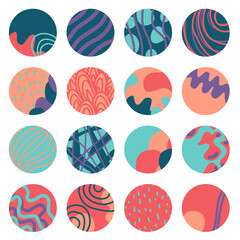 Abstract stories highlight cover. Social media story round icons, art design contemporary popular style. Vector illustration for blogging.