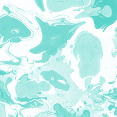 Aqua marble ink texture on watercolor paper background. Marble stone image. Bath bomb effect. Psychedelic biomorphic art.