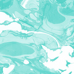 Aqua marble ink texture on watercolor paper background. Marble stone image. Bath bomb effect. Psychedelic biomorphic art.