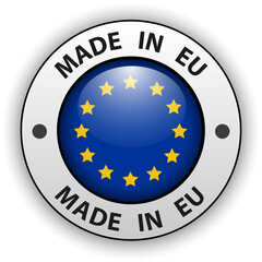 Made in EU 3D icon, vector shiny europe button.