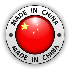 Made in China 3D icon, vector shiny button.