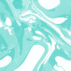 Aqua marble ink texture on watercolor paper background. Marble stone image. Bath bomb effect. Psychedelic biomorphic art.