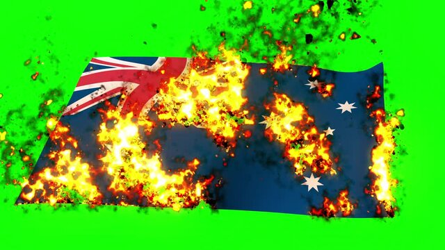 Australia flag on fire burning animation