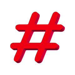 Hashtag sign pink on a white background 3d, vector