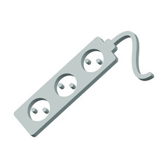 Electric extension cord gray on a white background 3d, vector