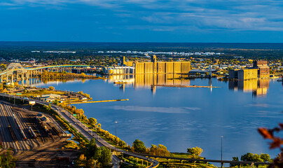 Photos of St Louis Bay in Duluth Minnesota taken from above on Skyline Parkway. Scenes of huge Silos.