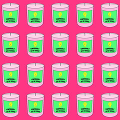 Pattern of candle with background text and smile 