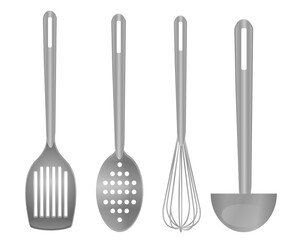 Cooking tools set isolated monochrome vector illustration