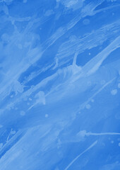 Blue ink and watercolor texture on white paper background. Gradient paint strokes and decalcomania effect. Hand-painted gouache abstract image. Mess on the canvas.