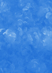 Blue ink and watercolor texture on white paper background. Gradient paint strokes and decalcomania effect. Hand-painted gouache abstract image. Mess on the canvas.