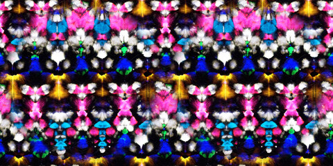 Tie Dye Seamless Pattern. Ethnic Pattern. Flowers Psychedelic Prints. Neon Mottled Design. Abstract Textile Print. Black Tie Dye Batik. Watercolor Pattern Print. Tie Dye Wash.