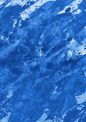 Blue ink and watercolor texture on white paper background. Gradient paint strokes and decalcomania effect. Hand-painted gouache abstract image. Mess on the canvas.