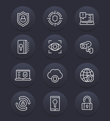 Security and protection line icons set, cybersecurity, secure browsing, firewall