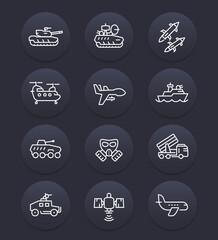 army line icons, combat tank, military drone, aviation, ship, ballistic missile, helicopter, antiaircraft system, navy, armoured fighting vehicles
