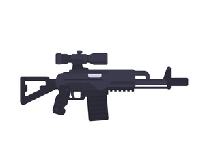 assault rifle, gun, firearm with optical sight in flat style
