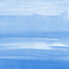 Blue ink and watercolor texture on white paper background. Gradient paint strokes and decalcomania effect. Hand-painted gouache abstract image. Mess on the canvas.