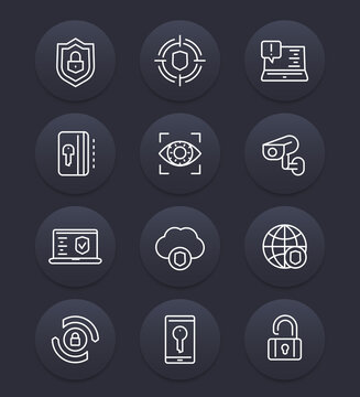 Security and protection line icons set, cybersecurity, secure browsing, firewall