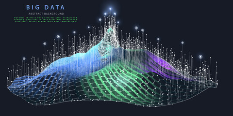 Abstract background with grid algorithm  analytical data. Big data. Analytics algorithms data. Quantum cryptography concept.  Banner for business, science and technology.