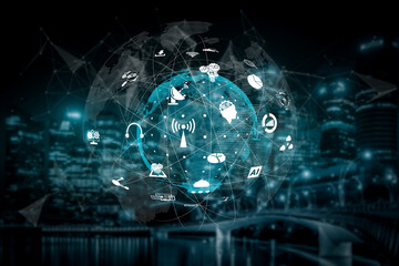 Advanced communication and global internet network connection in smart city . Concept of future 5G...
