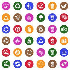 Recycle Icons. White Flat Design In Circle. Vector Illustration.
