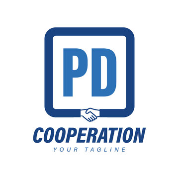PD Letter Logo Design with Hand Shake Icon, Modern Cooperation Logo Concept