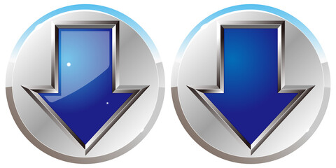 銀青の下向き矢印のボタンアイコンオンオフ