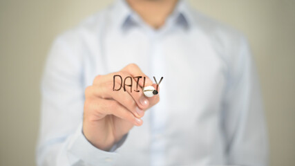 Daily, Man writing on transparent screen