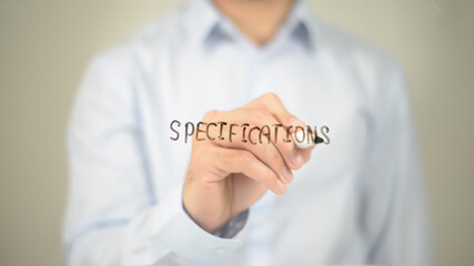 Specifications, Man Writing on Transparent Screen