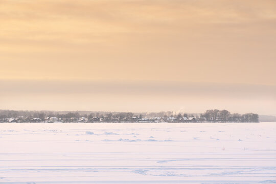 sunset near the pond in Votkinsk in winter