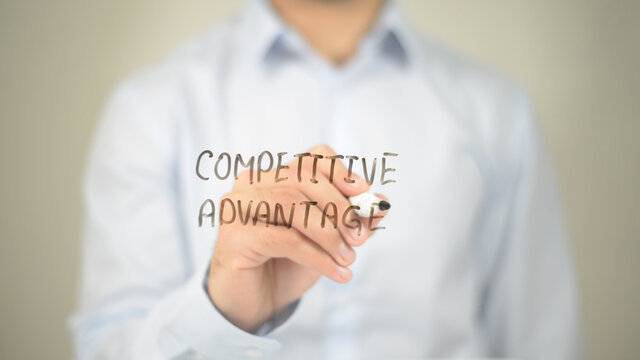 Competitive Advantage, Man writing on transparent screen
