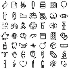 Set Abstract Doodle Elements Hand Drawn Collection Medicine Sketch Vector Design Style Background Medic Syringe Tablet Heart Microscope Potion Illustration Cartoon Icons