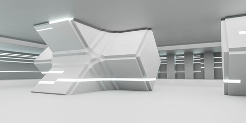 Futuristic midern bright technology factory interior 3d render illustration
