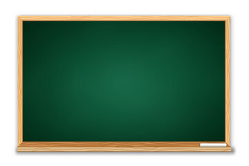 blank green chalkboard background and wooden frame, rubbed out dirty chalkboard, vector illustration.