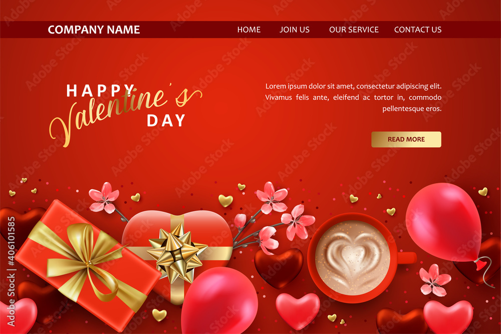 Sticker valentine's day landing page template