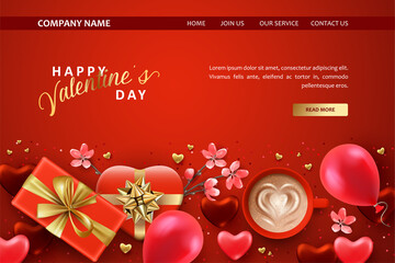 Fototapeta na wymiar Valentine's day landing page template